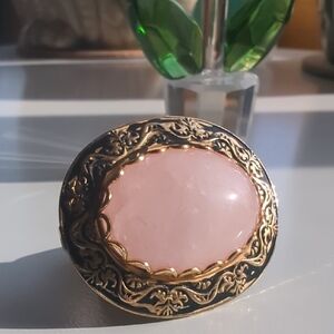 Vintage Genuine Rose Quartz Brooch Gold Tone